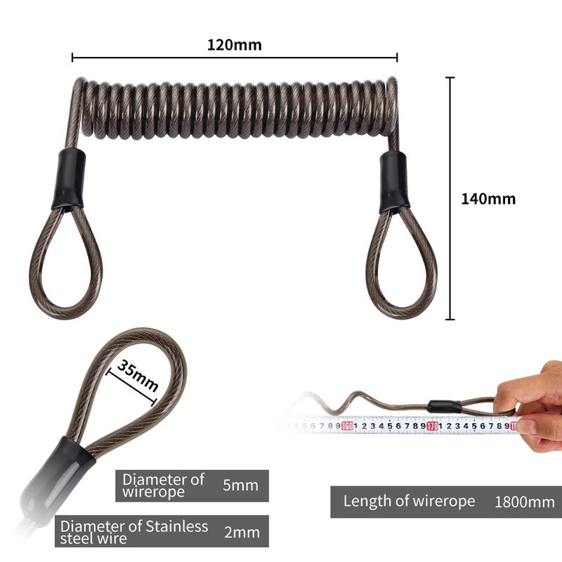 LORADAR 2Pack Retractable Security Cable Luggage Lock - Stainless Steel Cable Wire Double Loop Self-Coiling Safety Wire 6-Foot 5.0mm Diameter - Image 2